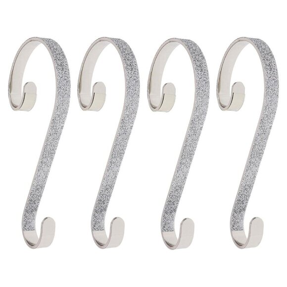 Christmas Stocking Holder Stocking Hanger 4 Pack Silver Glitter 4.4" Long - Picture 1 of 5